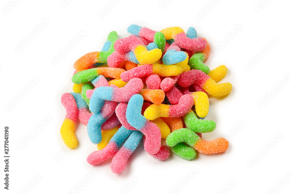 Juicy colorful jelly sweets isolated on white. Gummy candies. Snakes. Juicy colorful jelly sweets isolated on white. Gummy candies. Snakes.