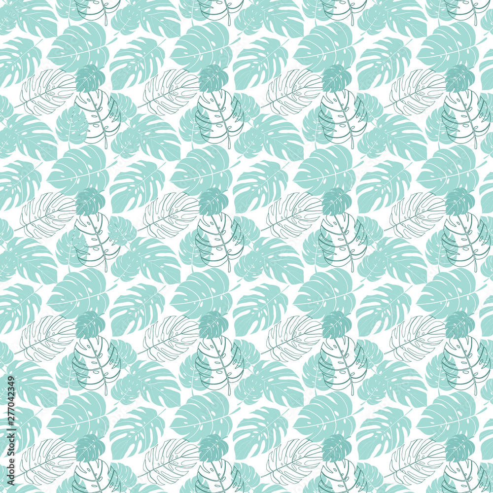 Seamless pattern with tropical monstera leaves