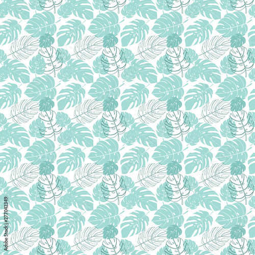 Seamless pattern with tropical monstera leaves