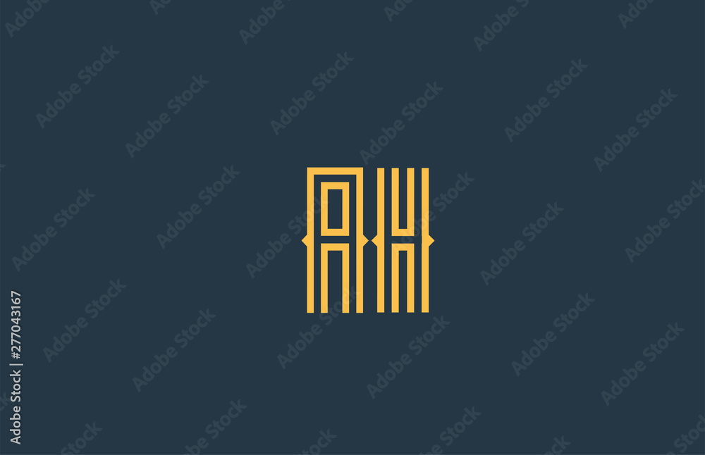 blue yellow AH A H alphabet letter combination logo icon design