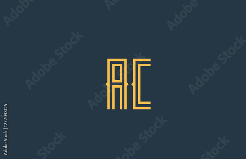 blue yellow AC A C alphabet letter combination logo icon design