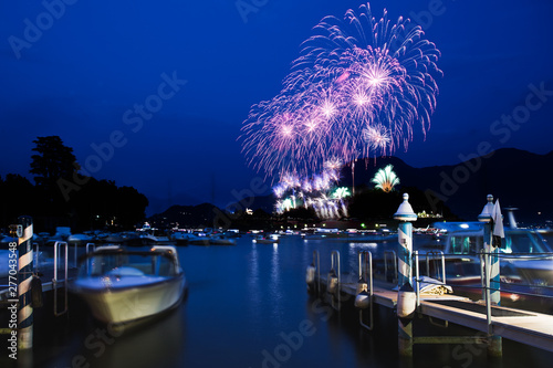 Bild auf Leinwand The San Giovanni's fireworks at Isola Comacina, Ossuccio, Como Lake, Lombardy, I