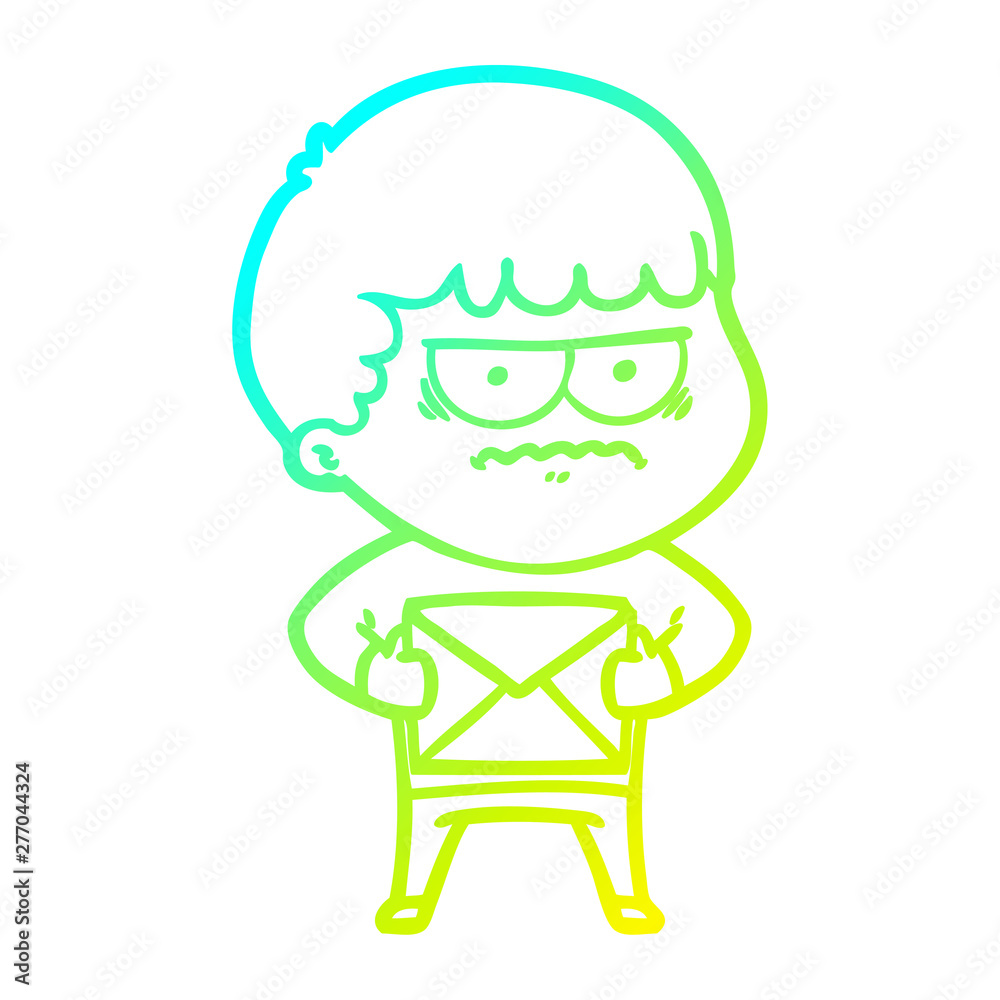 cold gradient line drawing cartoon annoyed man