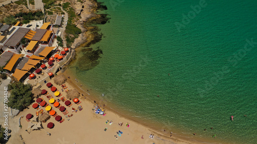 Aerial drone photo of famous tropical bay and beach of Ftelia in the centre of island of Mykonos, Cyclafes, Greece photo