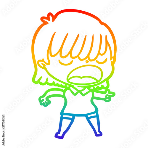 rainbow gradient line drawing cartoon woman talking loudly