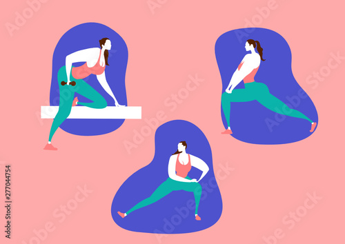 Woman in fitness class. people work out in fitness club, loosing weight before and after