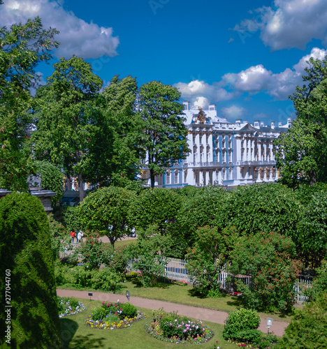 The luxurious Catherine Palace is surrounded on all sides by a park.