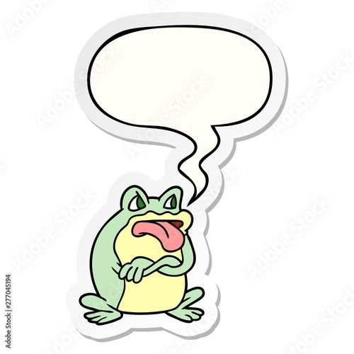 grumpy cartoon frog and speech bubble sticker