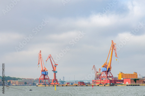 Shipyard cranes at the harbor in Gothenburg
