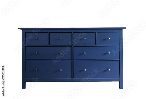Blue wooden dresser isolated on white background photo