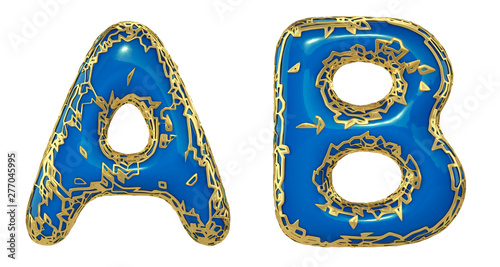 Realistic 3D letters set A, B made of gold shining metal letters.
