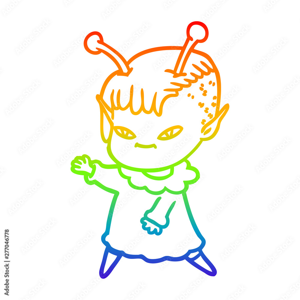 rainbow gradient line drawing cute cartoon alien girl rainbow gradient line drawing cute cartoon alien girl