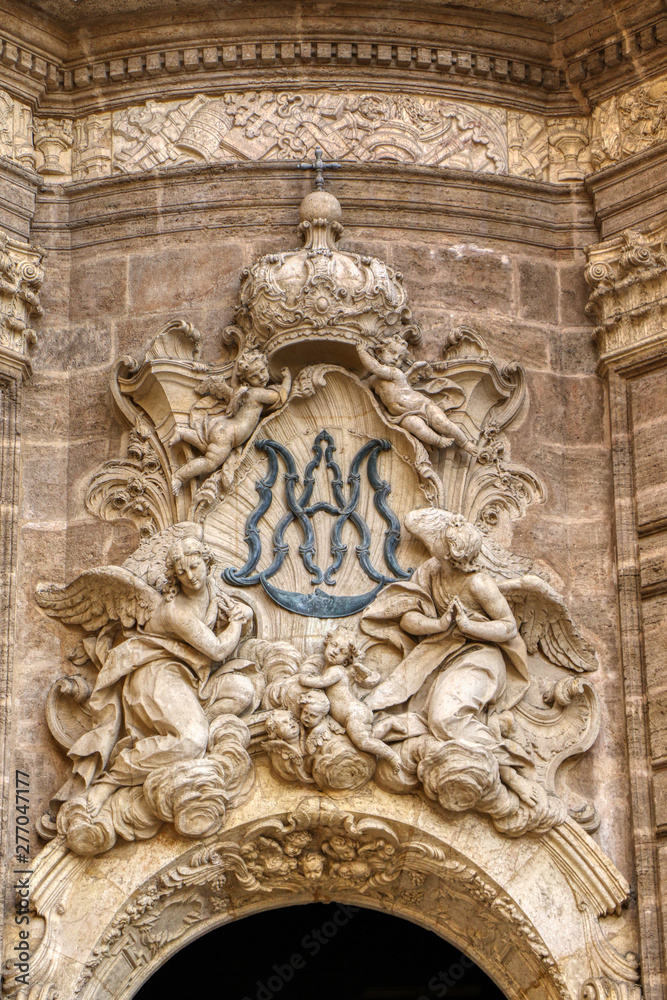 Details of the facade of the Metropolitan Cathedral–Basilica of the Assumption of Our Lady of Valencia, Spain