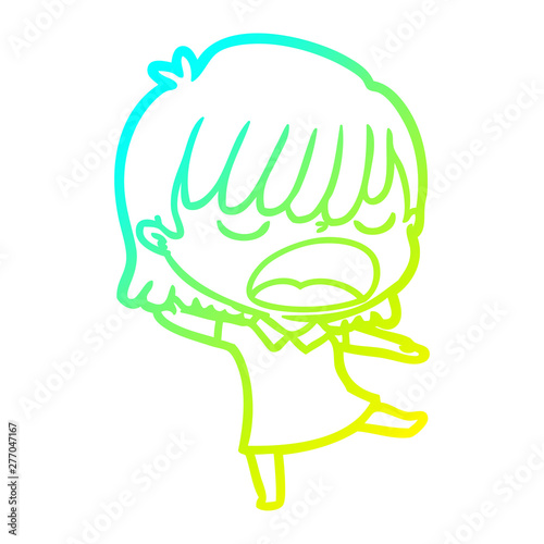 cold gradient line drawing cartoon woman talking loudly