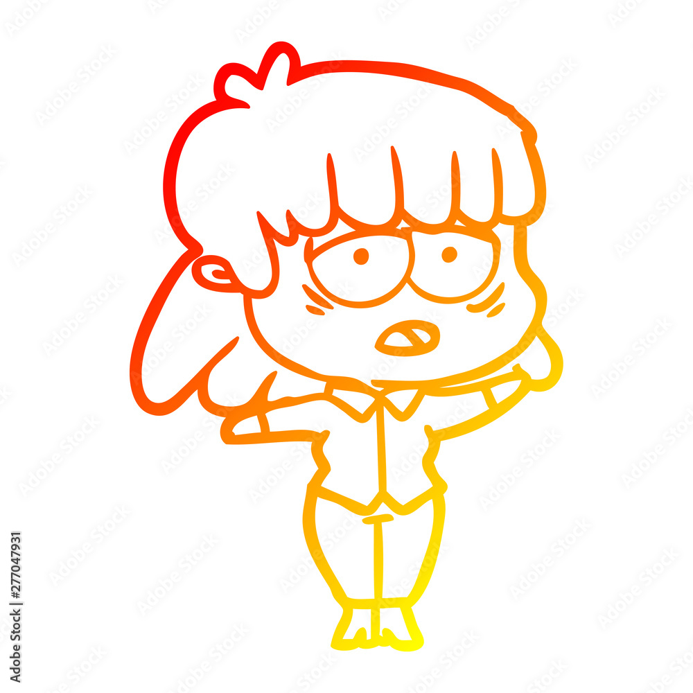 warm gradient line drawing cartoon tired woman warm gradient line drawing cartoon tired woman