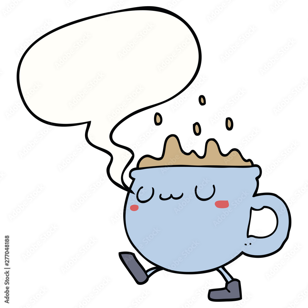cartoon coffee cup walking and speech bubble cartoon coffee cup walking and speech bubble
