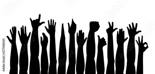 Hands Up. Raised hands. isolated on white background