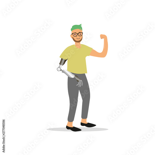 Guy invalid with prosthetic arm