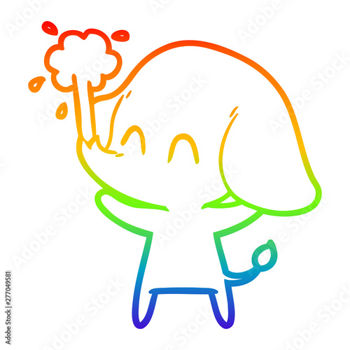 rainbow gradient line drawing cute cartoon elephant spouting water