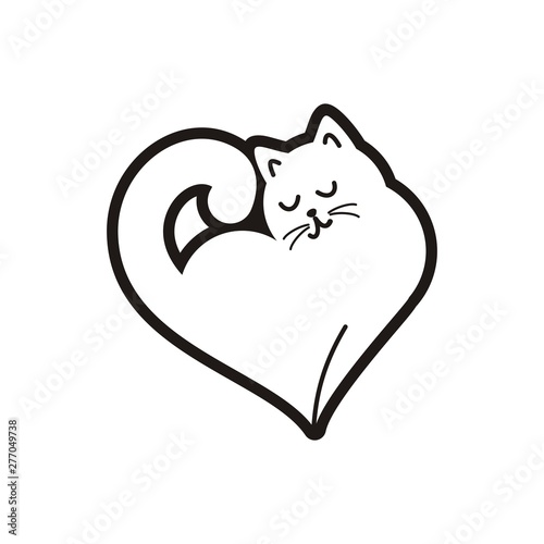 Silhouette of a cat in the shape of a heart