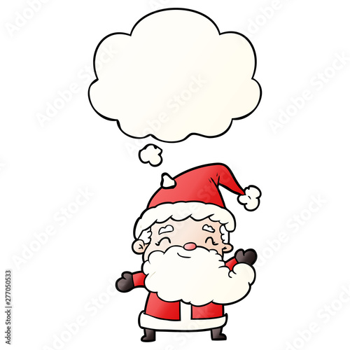 cartoon santa claus and thought bubble in smooth gradient style