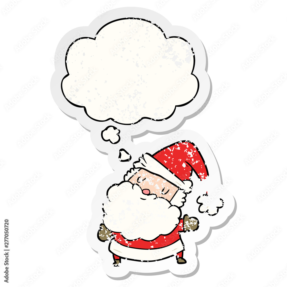 cartoon santa claus and thought bubble as a distressed worn sticker cartoon santa claus and thought bubble as a distressed worn sticker