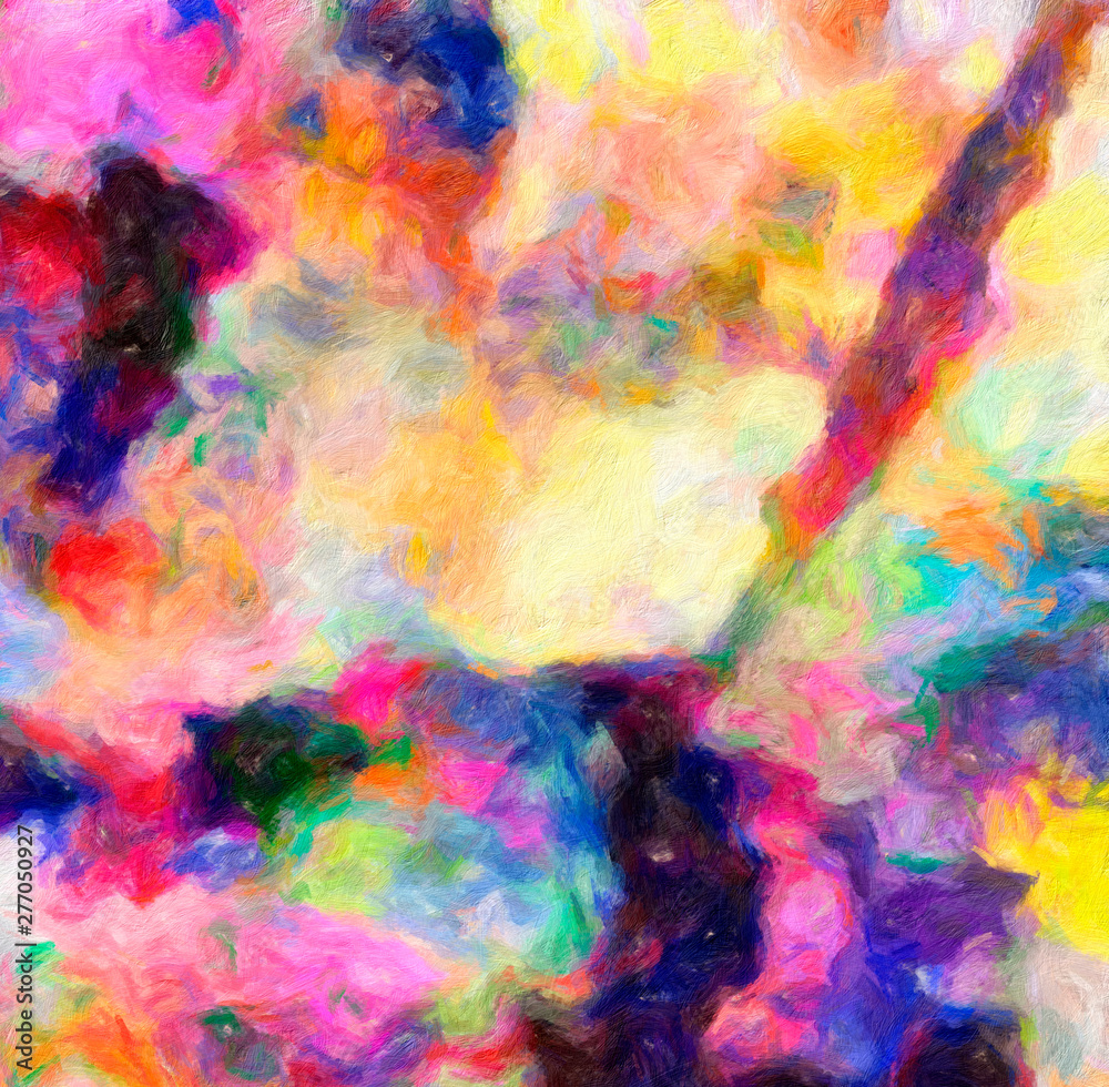 Abstract art texture with mixed brush strokes on canvas. Creative bright artistic background. Digital oil painting imitation pattern.