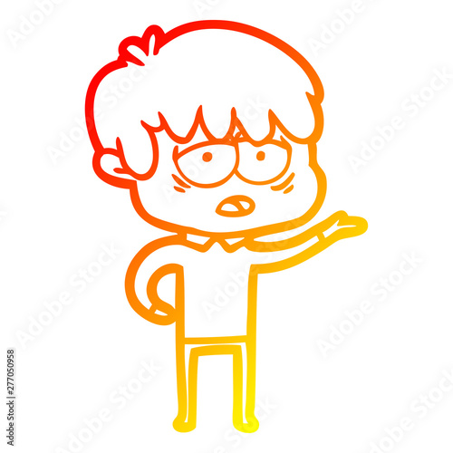 warm gradient line drawing cartoon exhausted boy