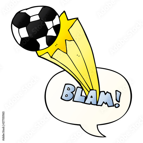 cartoon kicked soccer ball and speech bubble in smooth gradient style