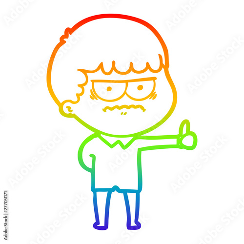 rainbow gradient line drawing cartoon annoyed man