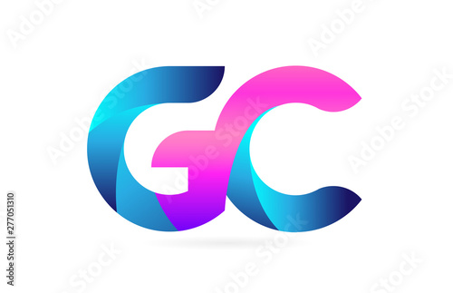 pink blue alphabet letter GC G C combination logo icon design