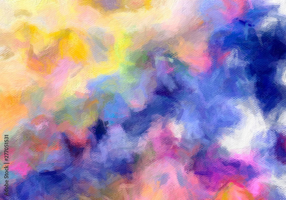 Abstract art texture with mixed brush strokes on canvas. Creative bright artistic background. Digital oil painting imitation pattern.