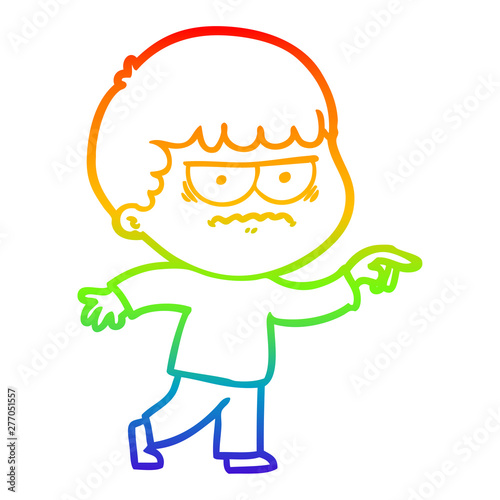 rainbow gradient line drawing cartoon annoyed man