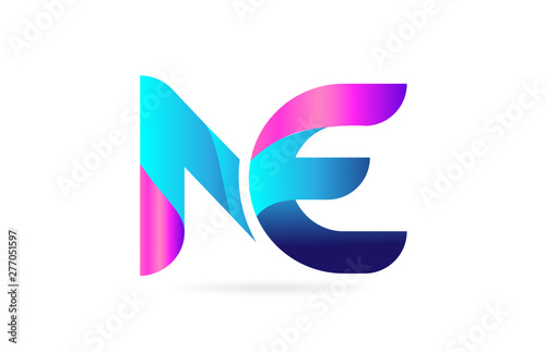 pink blue alphabet letter NE N E combination logo icon design
