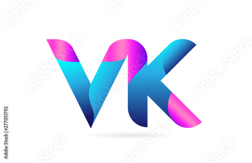 pink blue alphabet letter VK V K combination logo icon design