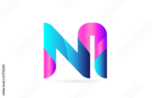 pink blue alphabet letter NI N I combination logo icon design