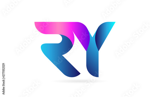 pink blue alphabet letter RY R Y combination logo icon design