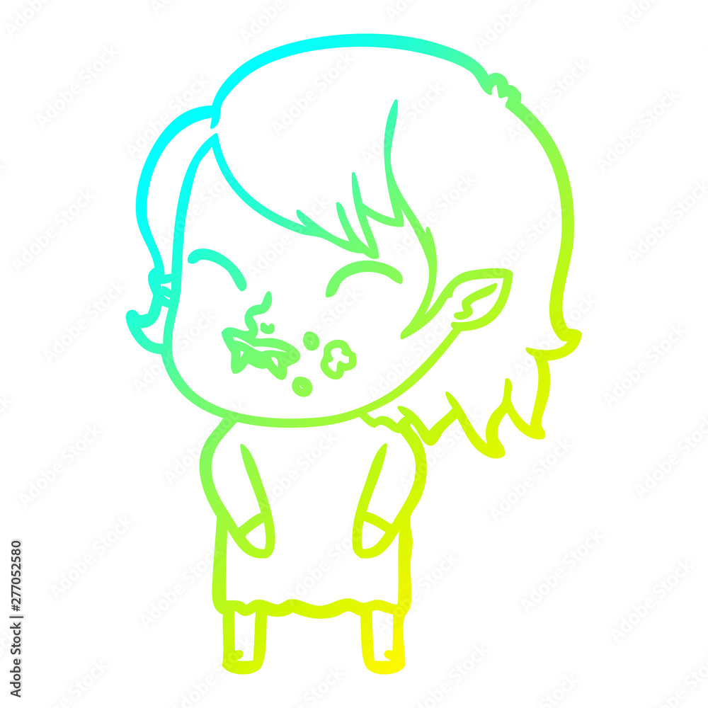 cold gradient line drawing cartoon vampire girl with blood on cheek cold gradient line drawing cartoon vampire girl with blood on cheek