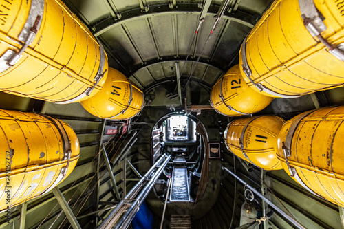Looking down the inside lenght of a B-17 Bomber