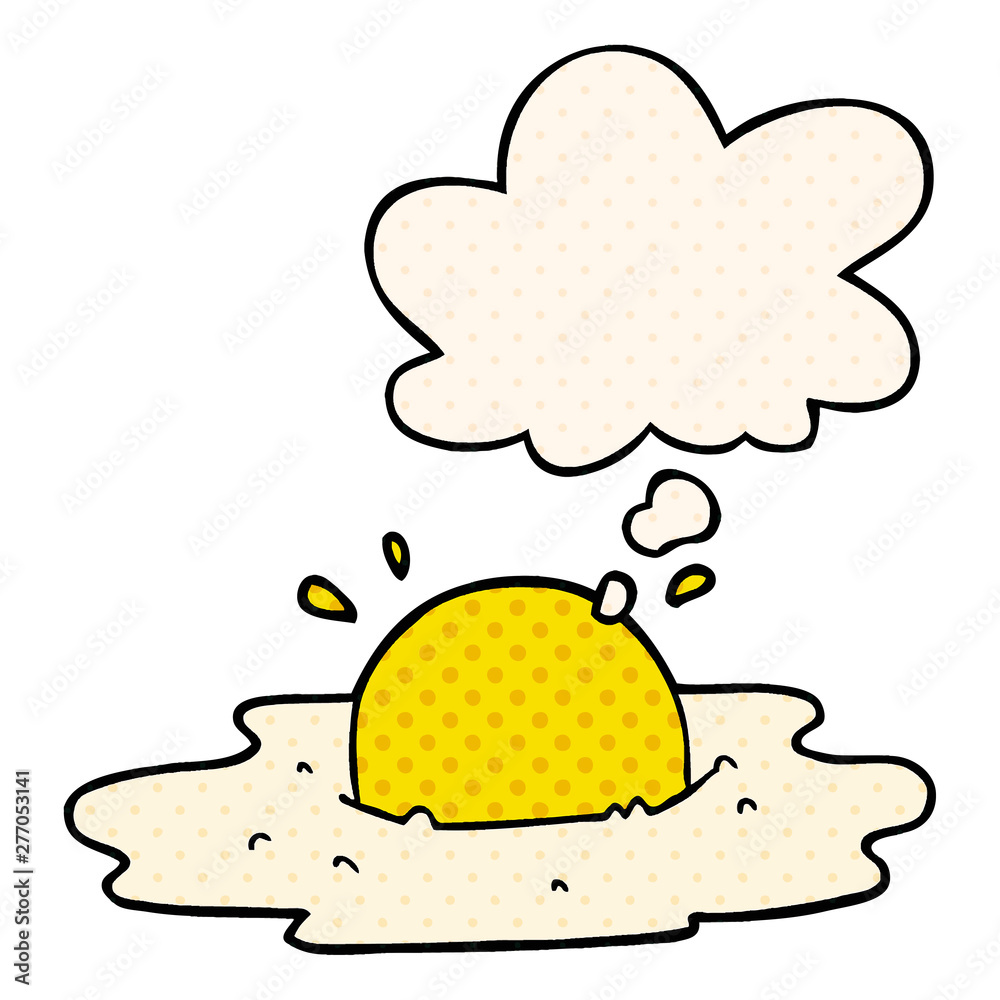 cartoon fried egg and thought bubble in comic book style