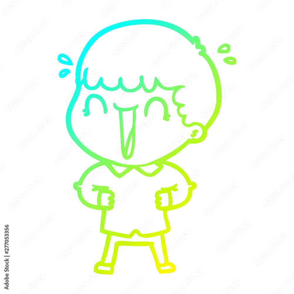 cold gradient line drawing laughing cartoon man