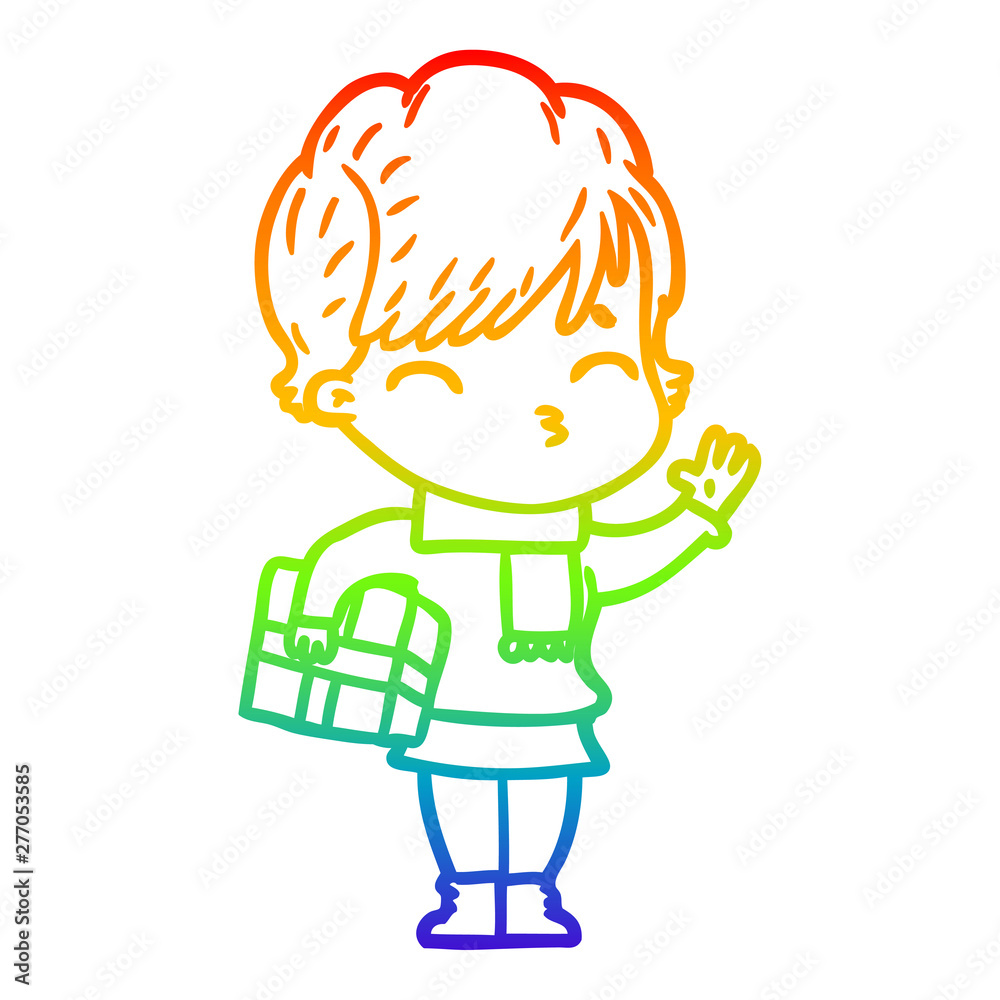 rainbow gradient line drawing cartoon woman thinking rainbow gradient line drawing cartoon woman thinking
