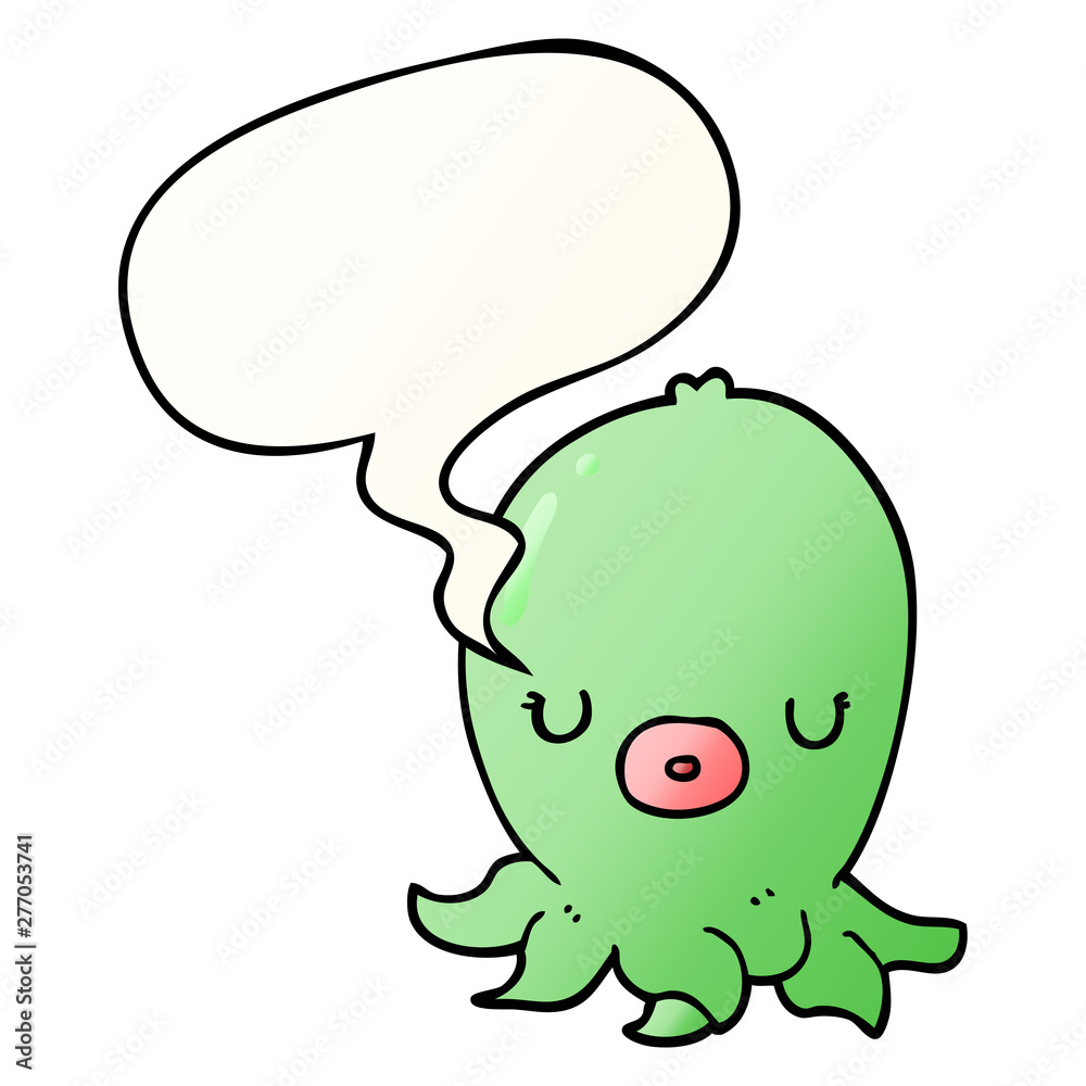 cartoon octopus and speech bubble in smooth gradient style cartoon octopus and speech bubble in smooth gradient style