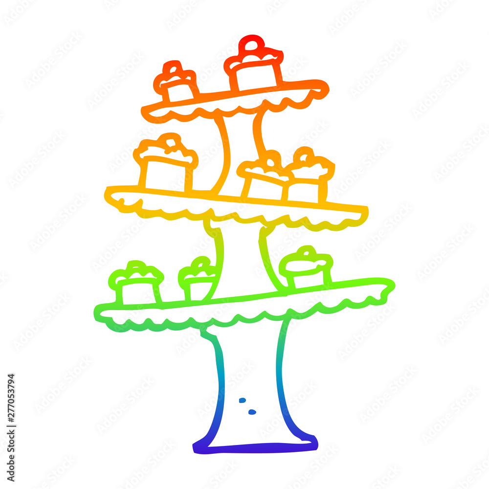 rainbow gradient line drawing cartoon cake stand