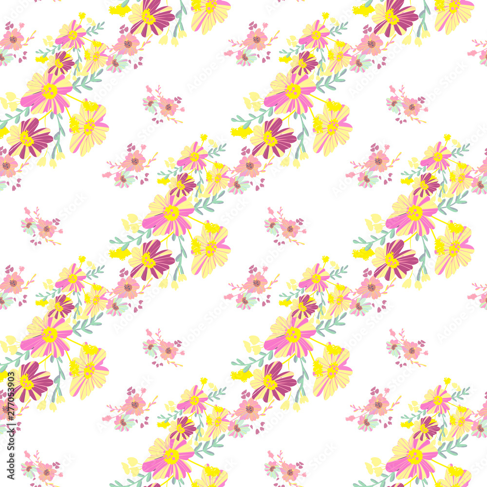 Minimalist flowers design. Seamless leaf pattern. Vector ditsy print illustration.