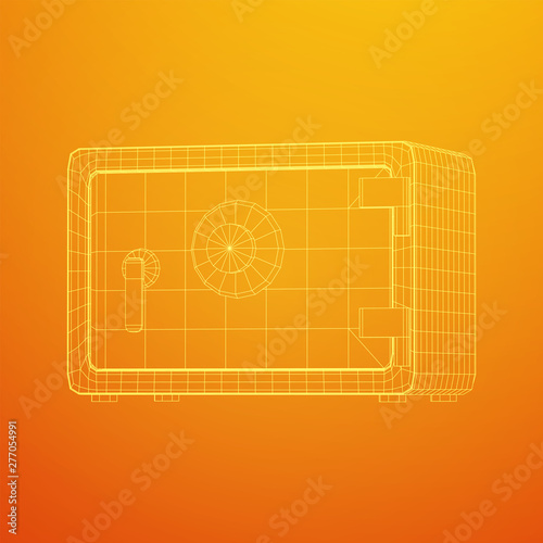 Metal bank vault safe. Wireframe low poly mesh vector illustration