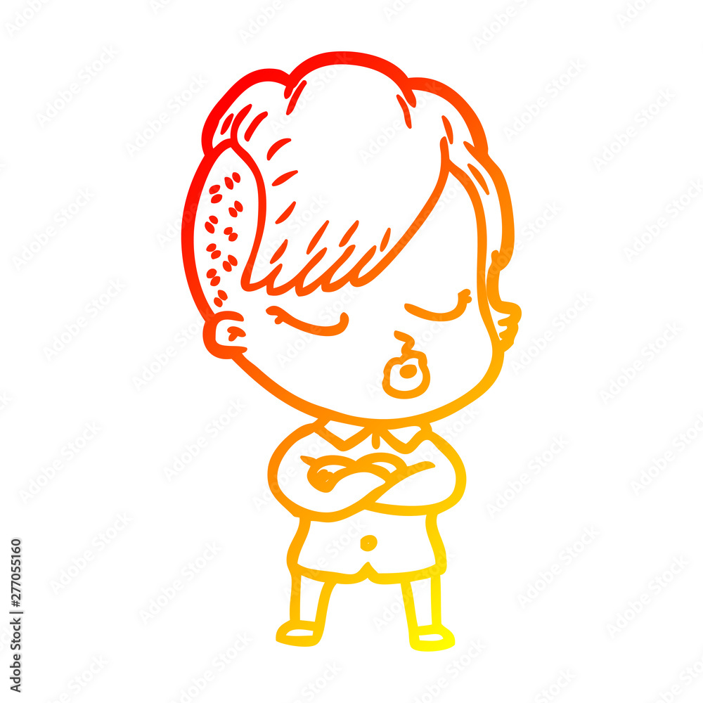warm gradient line drawing cartoon pretty hipster girl warm gradient line drawing cartoon pretty hipster girl