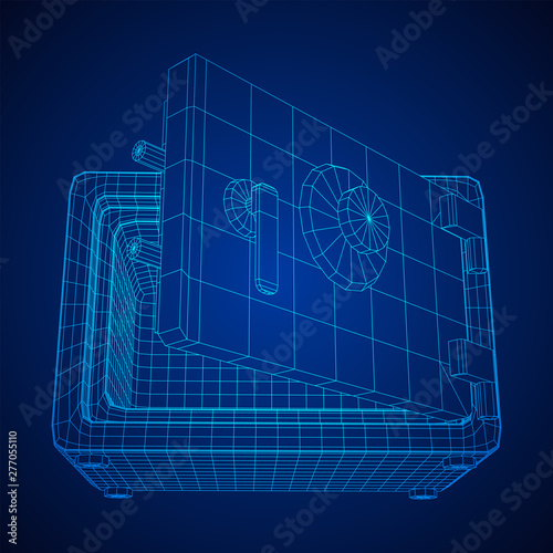 Metal bank vault safe. Wireframe low poly mesh vector illustration