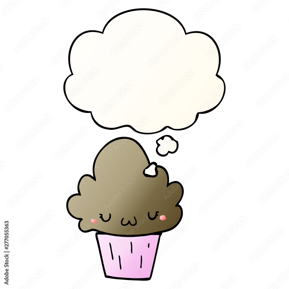 cartoon cupcake with face and thought bubble in smooth gradient style cartoon cupcake with face and thought bubble in smooth gradient style