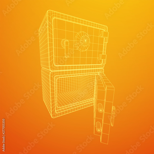 Metal bank vault safe. Wireframe low poly mesh vector illustration